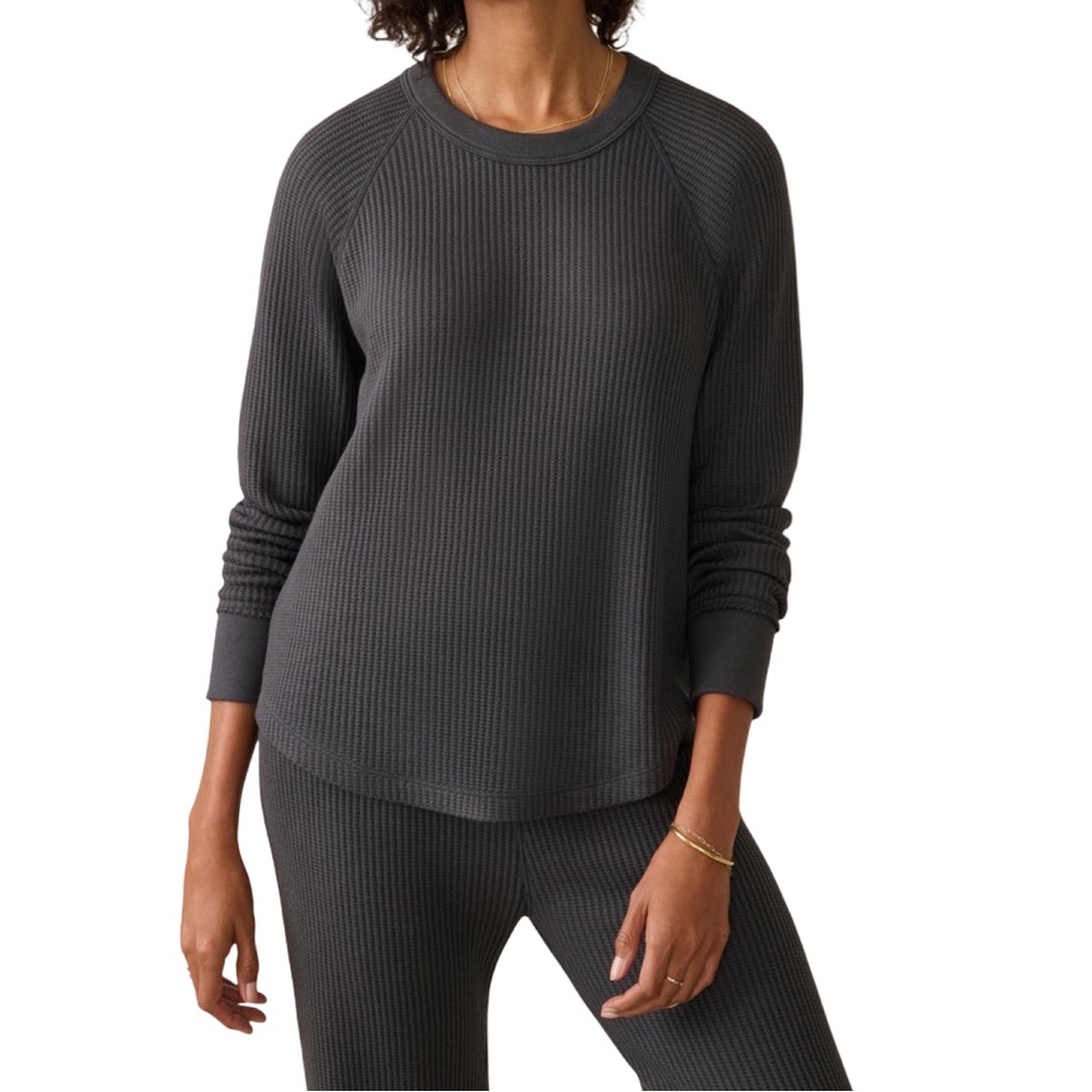 Faherty Women’s Legend Waffle Knit Charcoal Luxe Long Sleeve Top Size Small EUC